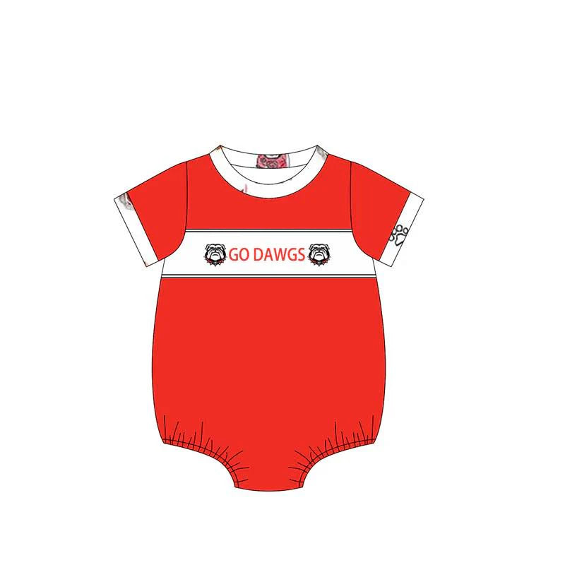 MOQ 3 pcs short sleeves dog red baby boy team romper