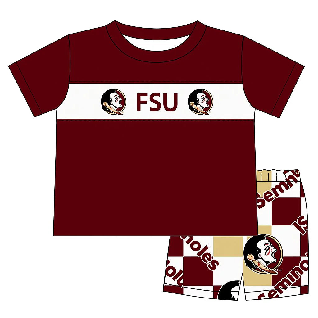 MOQ 3 pcs short sleeves maroon F S U top shorts boys team clothes