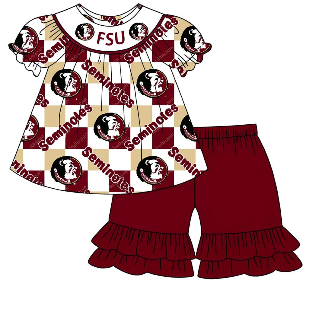 MOQ 3 pcs short sleeves F S U tunic shorts girls team clothes