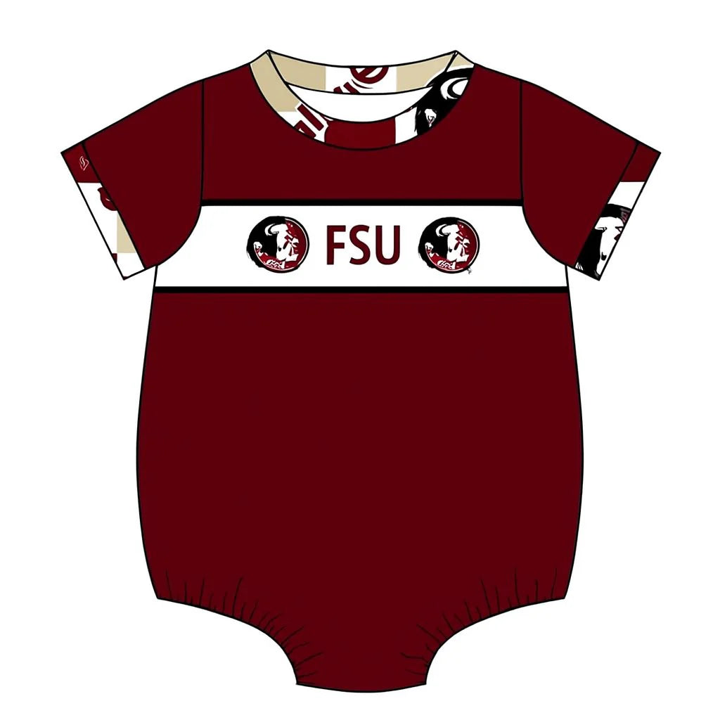 MOQ 3 pcs short sleeves F S U maroon baby boy team romper