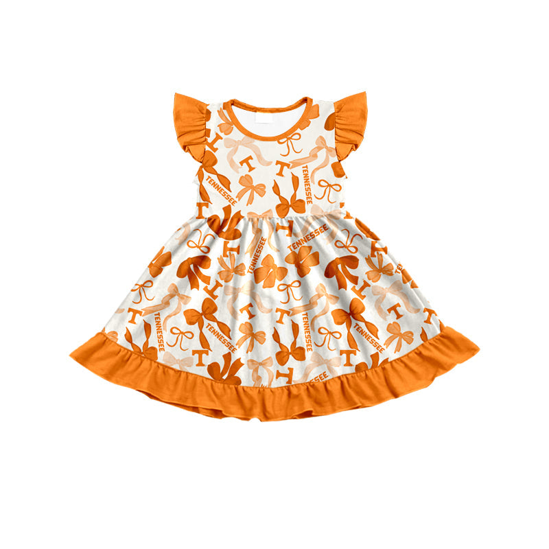 MOQ 3 pcs flutter sleeves yellow T bows girls team dress