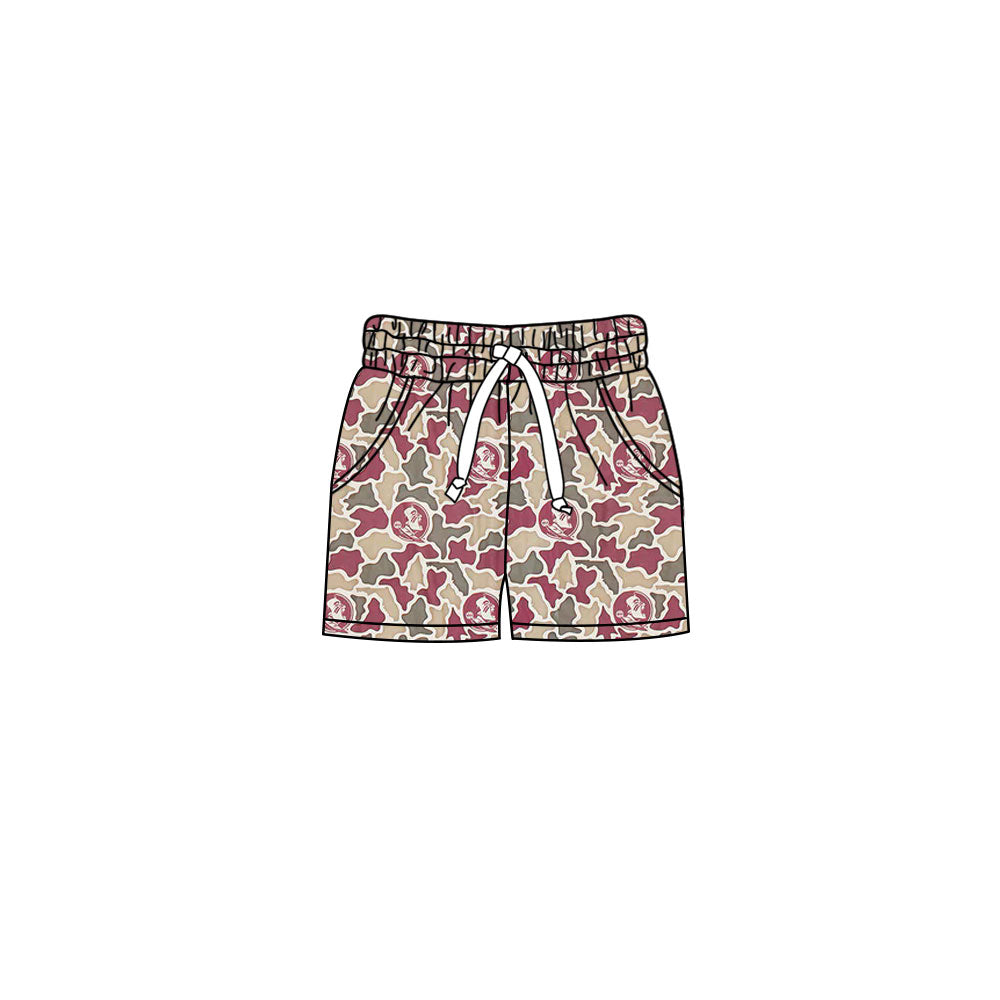 MOQ 5 pcs feather camo pockets kids boys team shorts