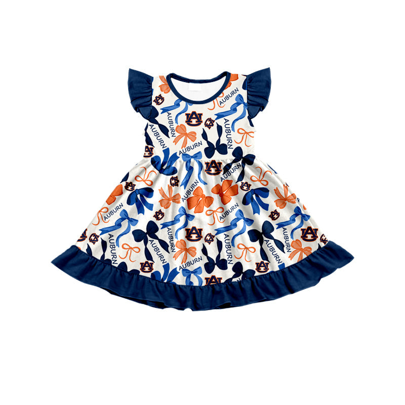 MOQ 3 pcs flutter sleeves A U bows girls team dress