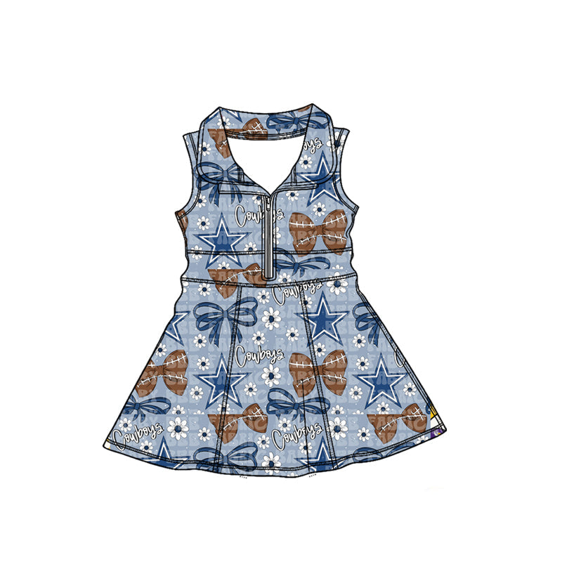 MOQ 5 pcs sleeveless star cowboy bow girls zipper team athletic dress