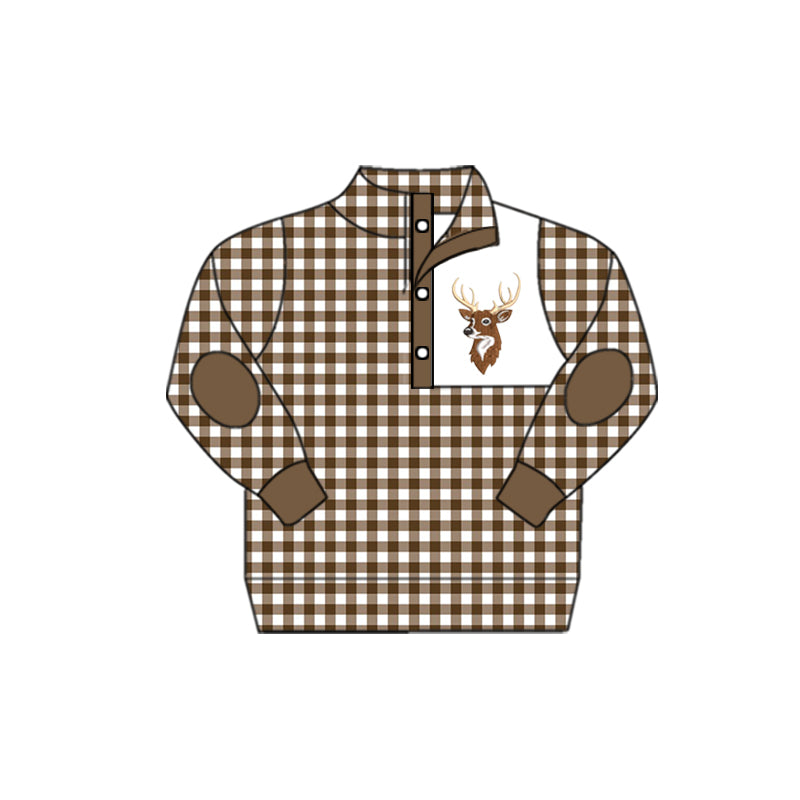 MOQ 5 Brown plaid deer hunting kids pullover