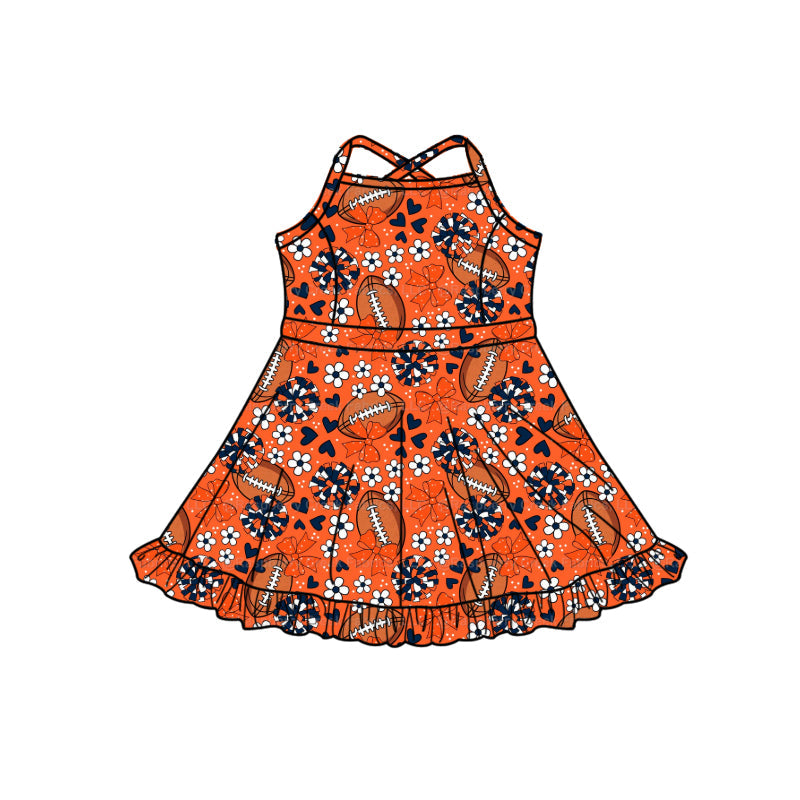 MOQ 5 pcs straps orange bow floral heart football girls team athletic dress