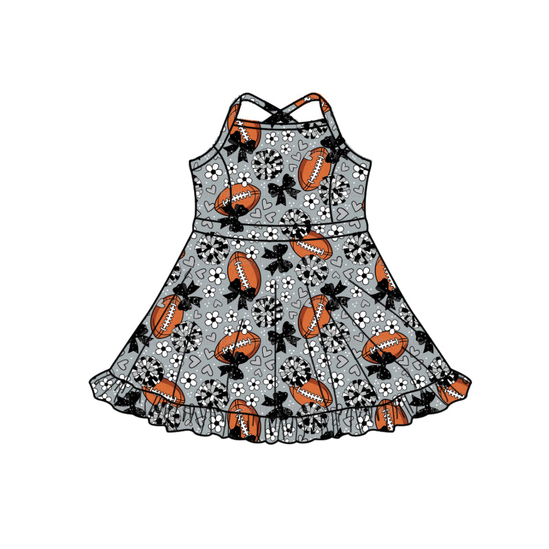 MOQ 5 pcs straps grey bow floral heart football girls team athletic dress