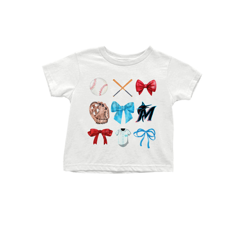 MOQ 3 pcs White light blue bow M baseball kids team shirt