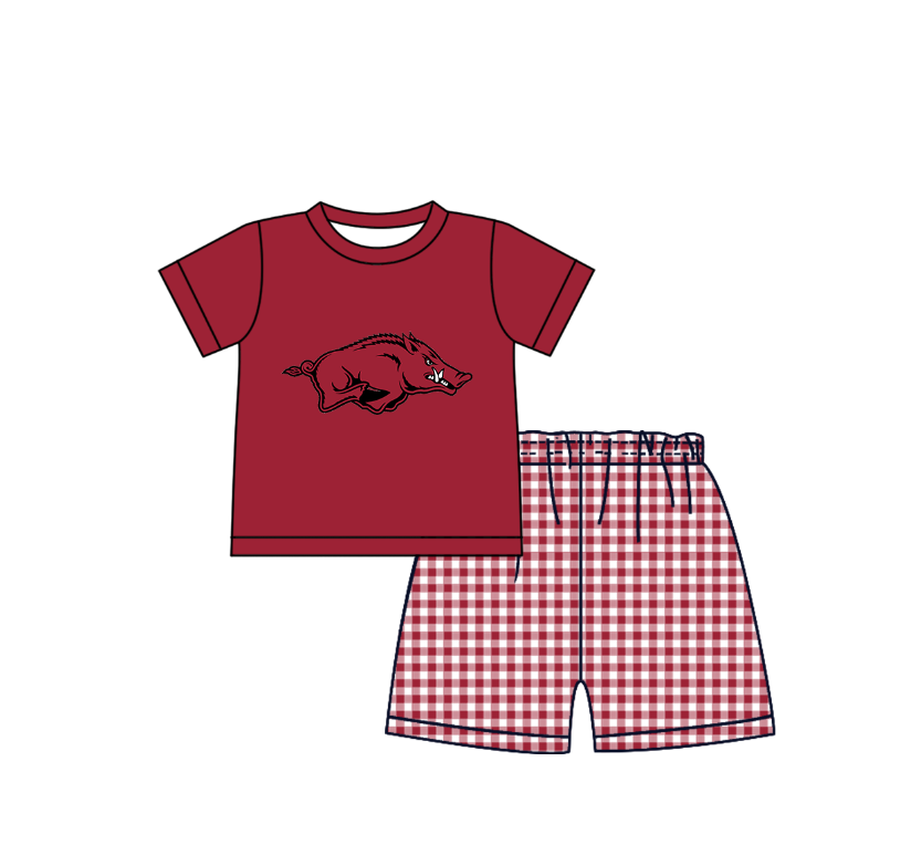 MOQ 5 pcs maroon short sleeves top plaids shorts boys team outfit