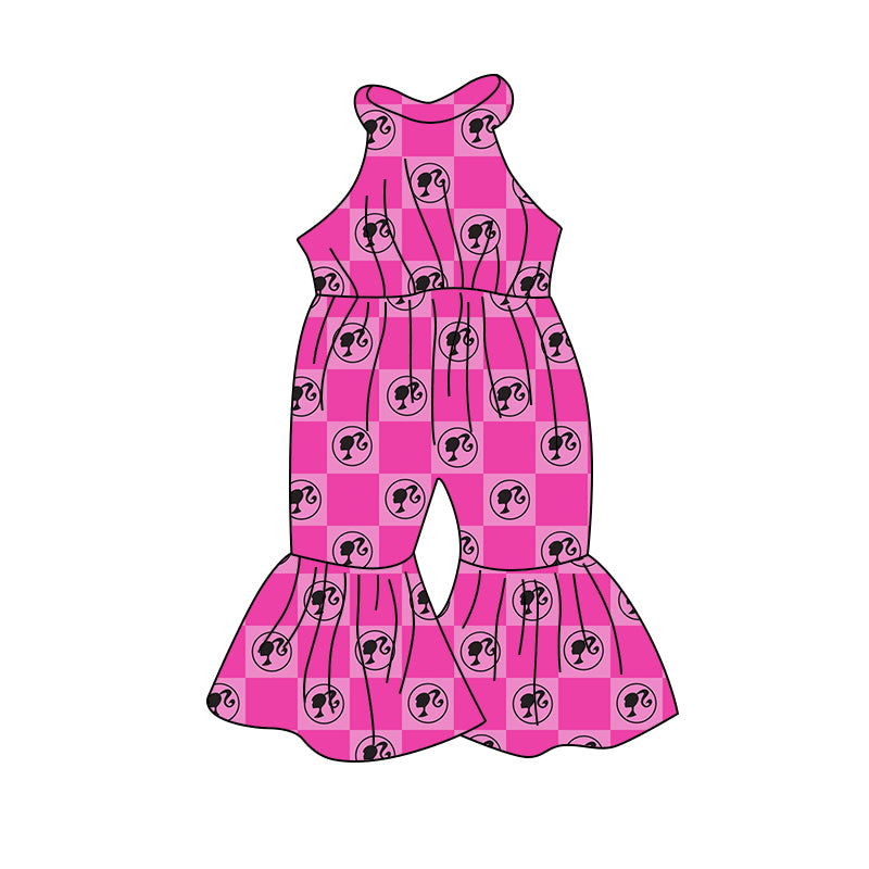 MOQ 5 Hot pink plaid party girls sleeveless jumpsuit