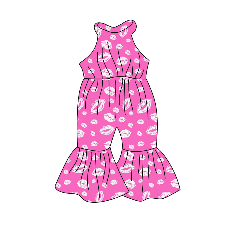 MOQ 5 hot pink lips sleeveless baby girls jumpsuit