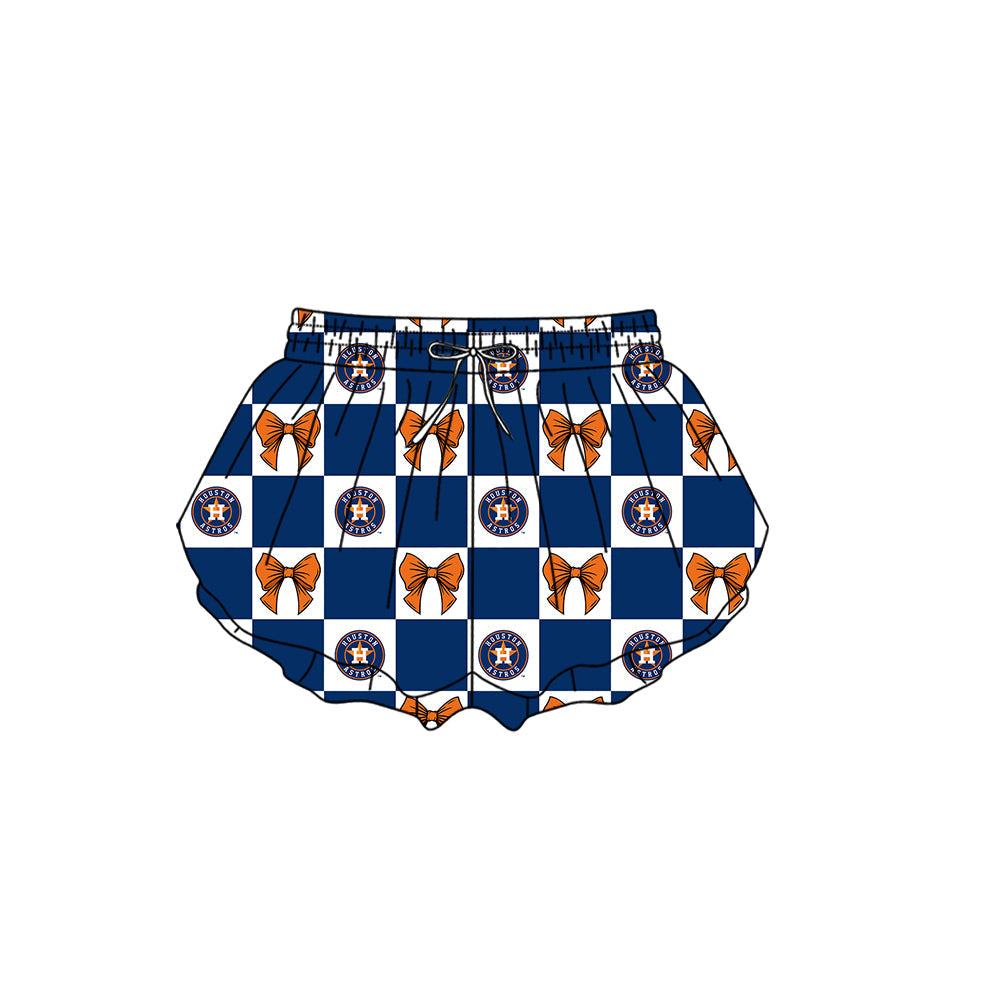 MOQ 5 pcs Plaid bow H kids girls team active summer shorts