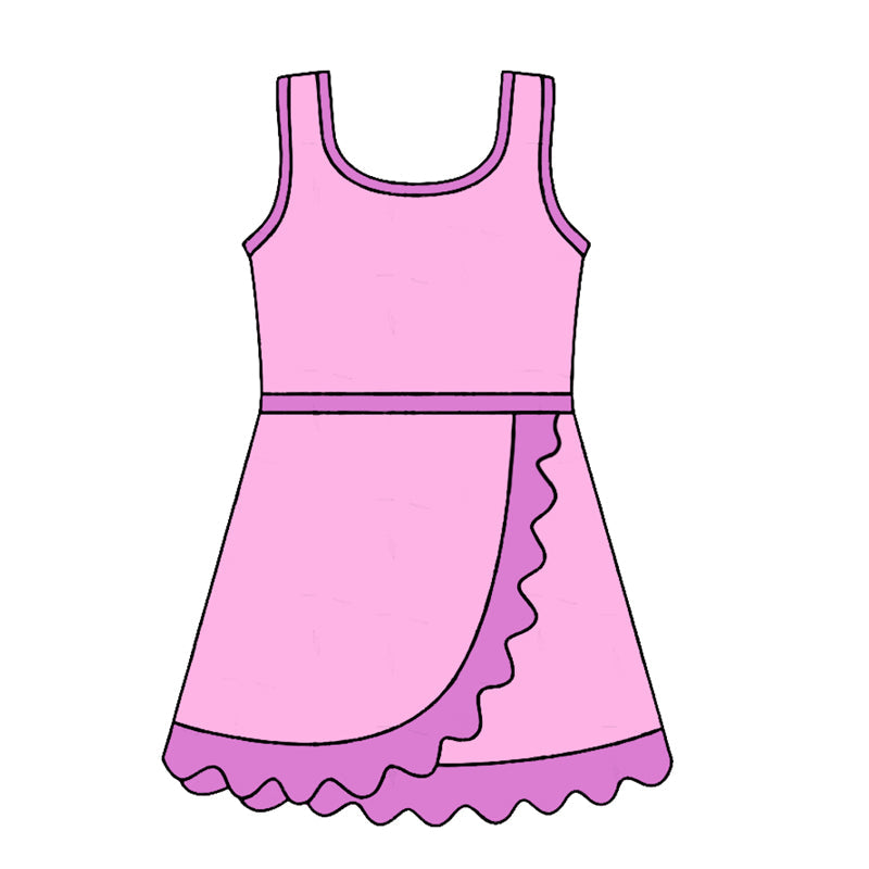 Sleeveless pink scallop princess kids girls athletic dress