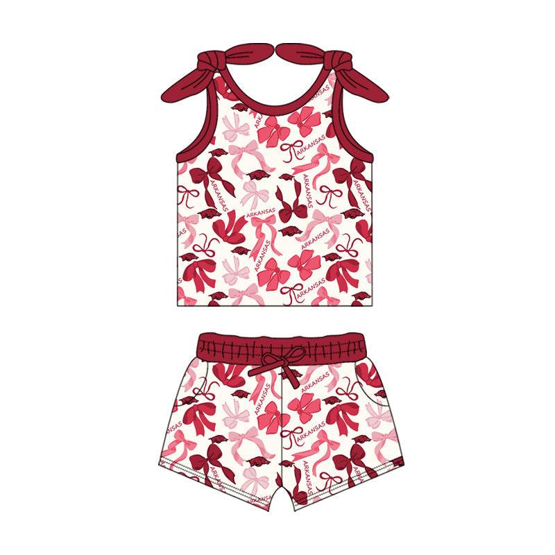 MOQ 3 pcs sleeveless hogs bow top shorts girls team clothes