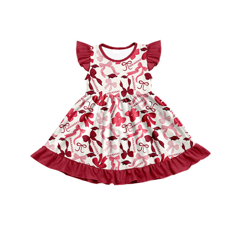 MOQ 3 pcs flutter sleeves hogs bows girls team dress
