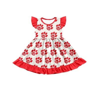 Deadline May 6 Flutter sleeves red C R print girls team dress