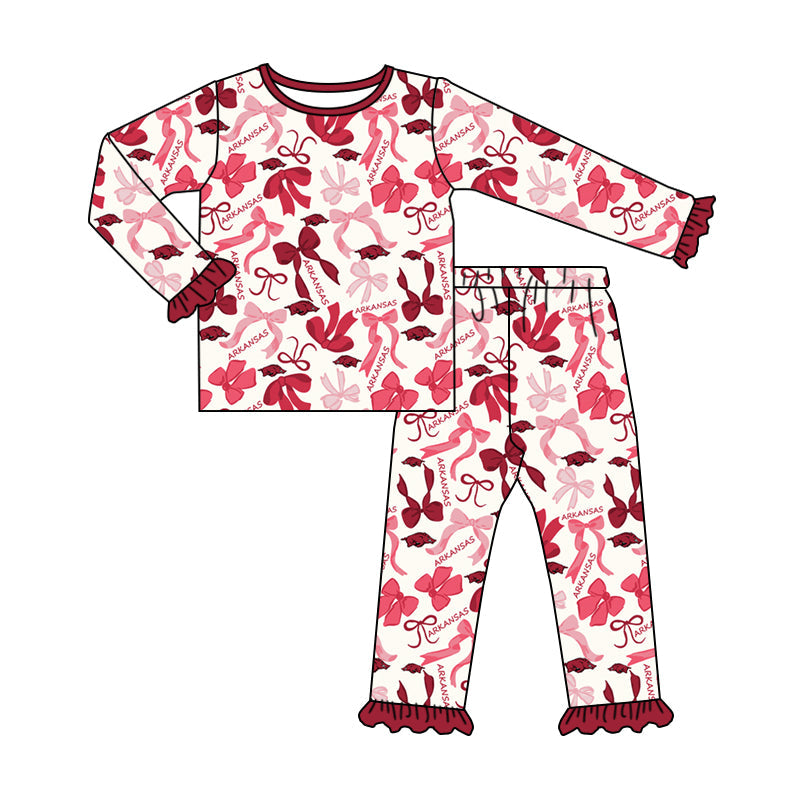 MOQ 3 Long sleeves hogs bow kids girls team pajamas