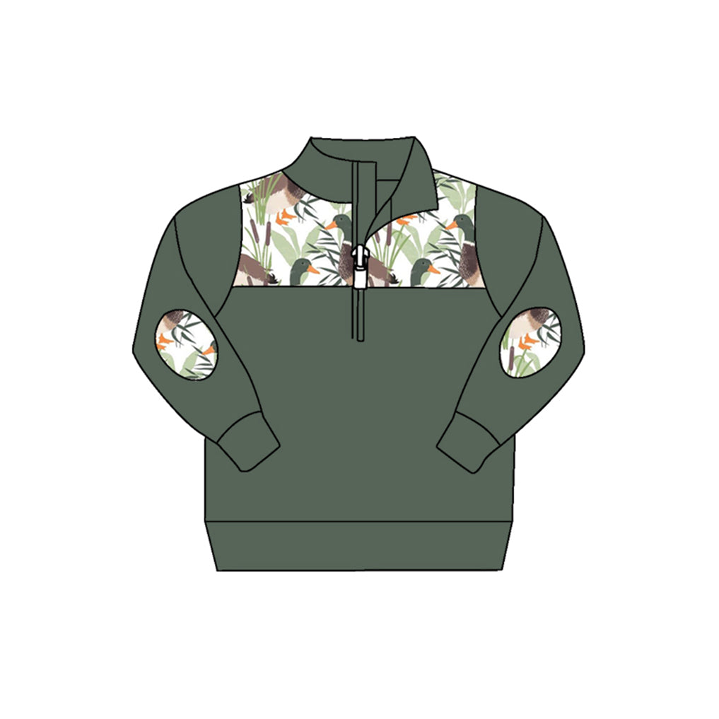 MOQ 5 olive duck long sleeves kids boy zipper pullover