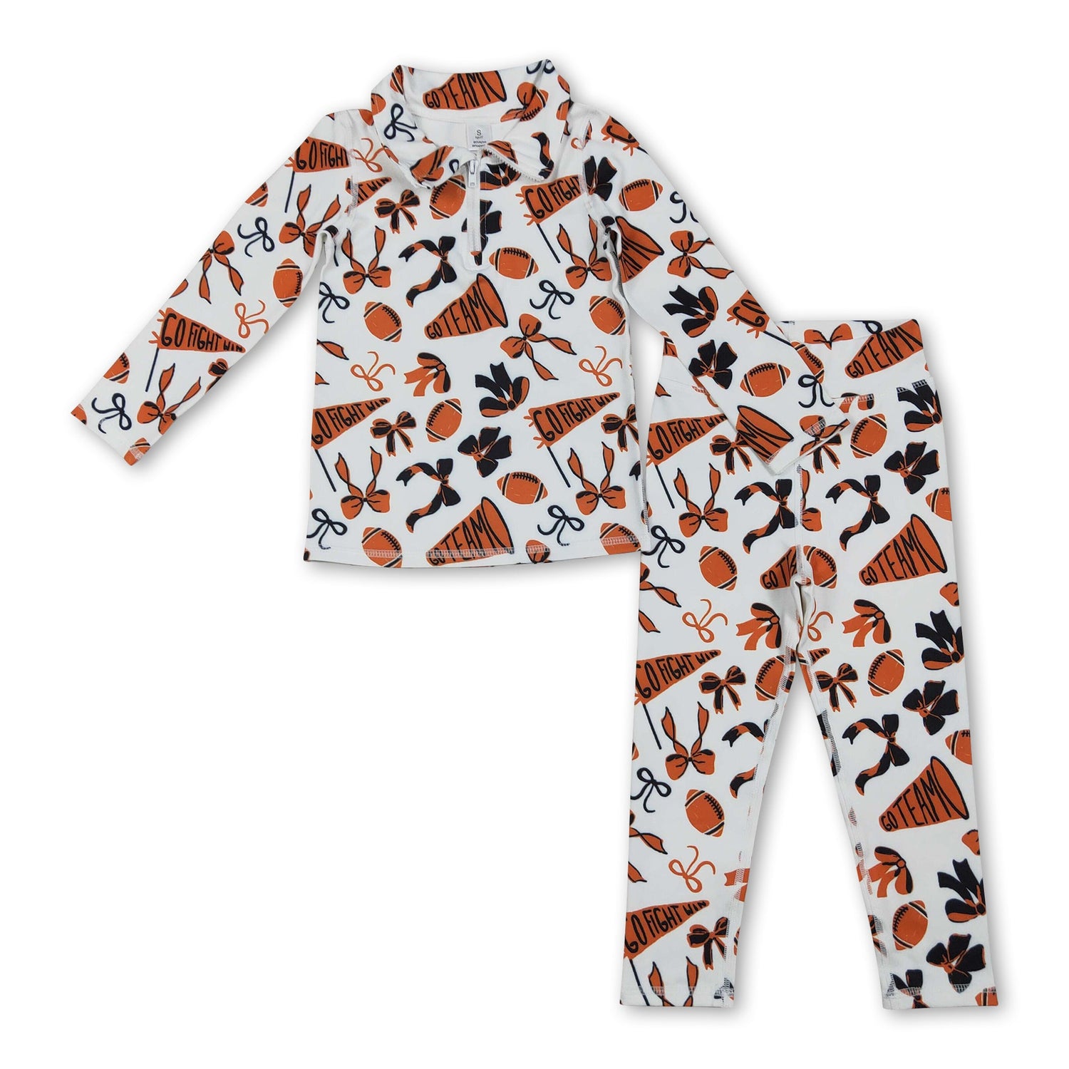 Orange bow football zipper jacket leggings girls team yoga set