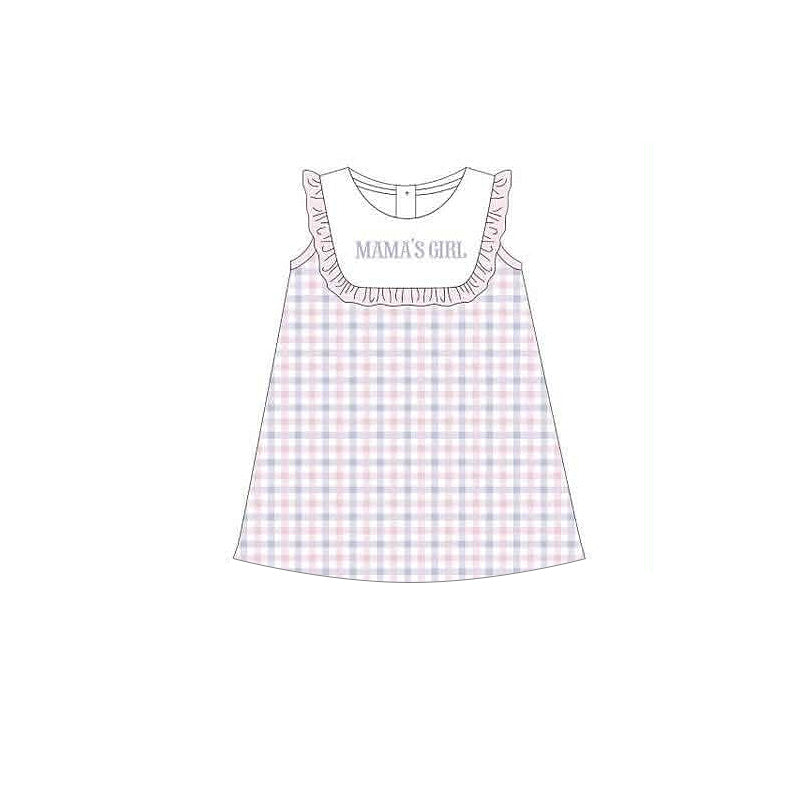 MOQ 5 pcs mama's girl ruffle plaid sleeveless kids dresses