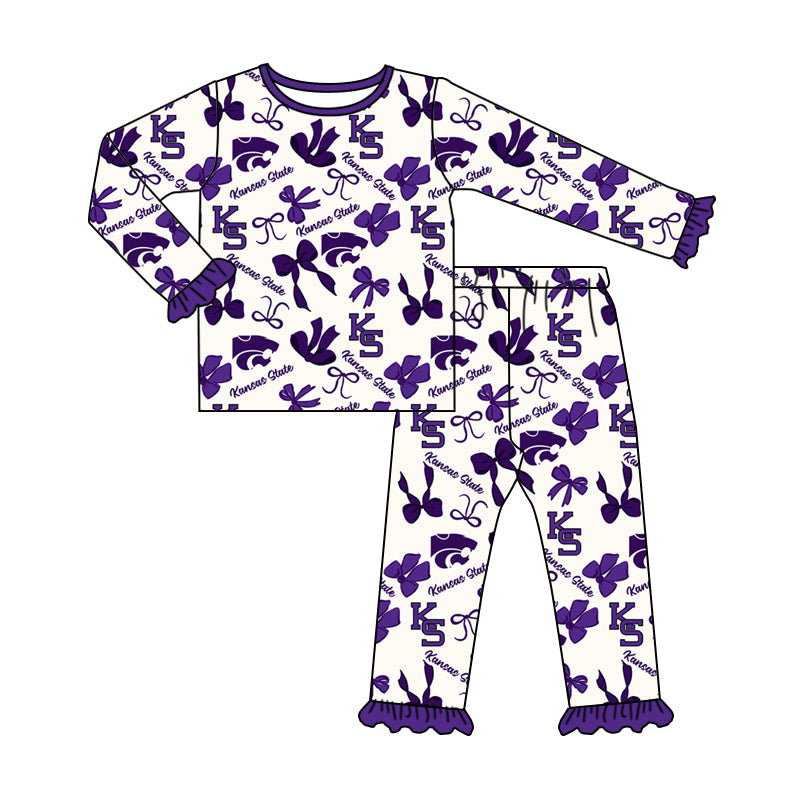 MOQ 3 Long sleeves K S purple bow kids girls team pajamas