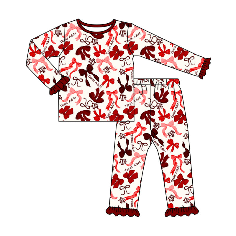 MOQ 3 Long sleeves A T M bow kids girls team pajamas