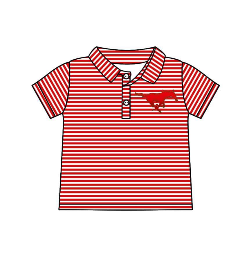 Deadline July 15 2025 horse red stripe short sleeves kids boys polo team shirt