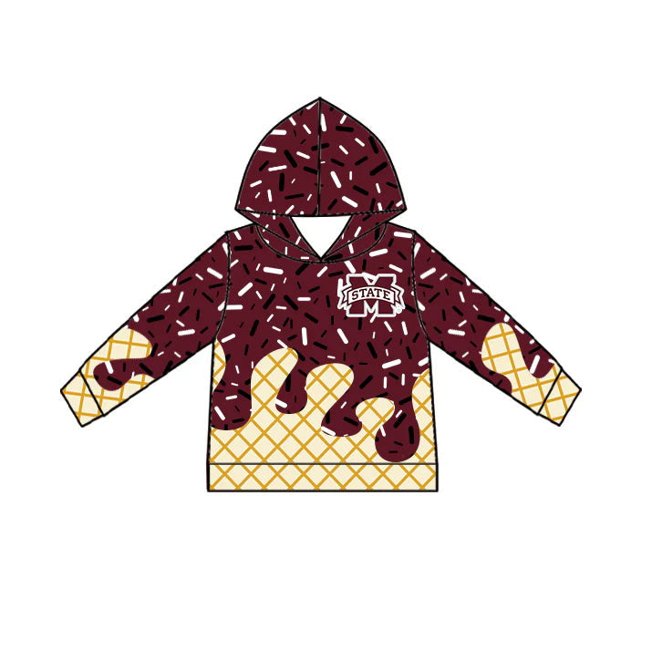 MOQ 3 pcs M maroon ice cream sprinkle toddler kids team hoodie