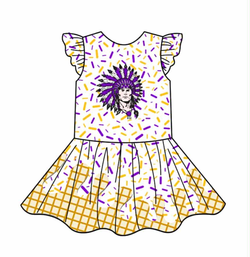 Deadline Aug 8 2025 flutter sleeves purple yellow ice cream girls summer dress