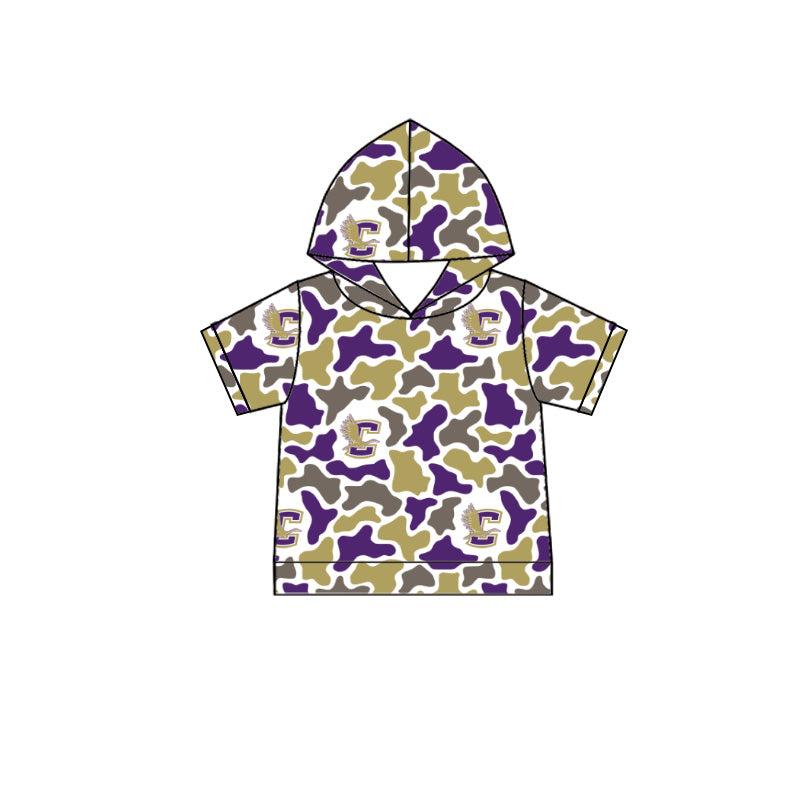 MOQ 5 pcs purple camo short sleeves boys team hoodie