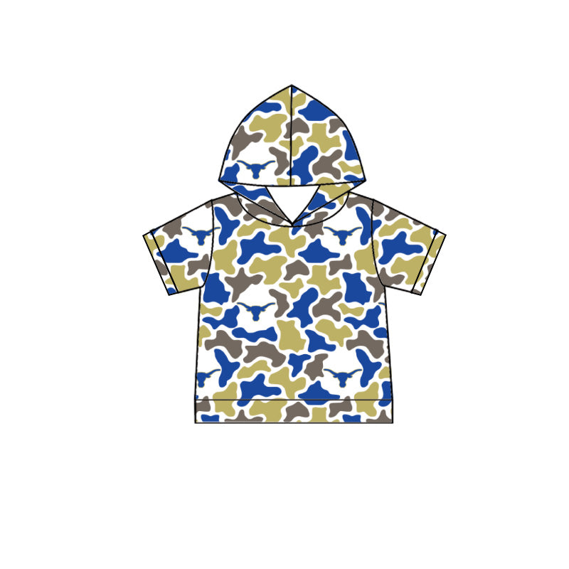 MOQ 5 pcs blue camo short sleeves boys team hoodie
