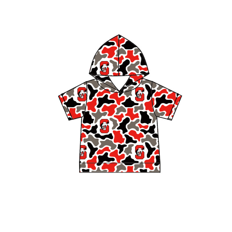 MOQ 5 pcs red S camo short sleeves boys team hoodie