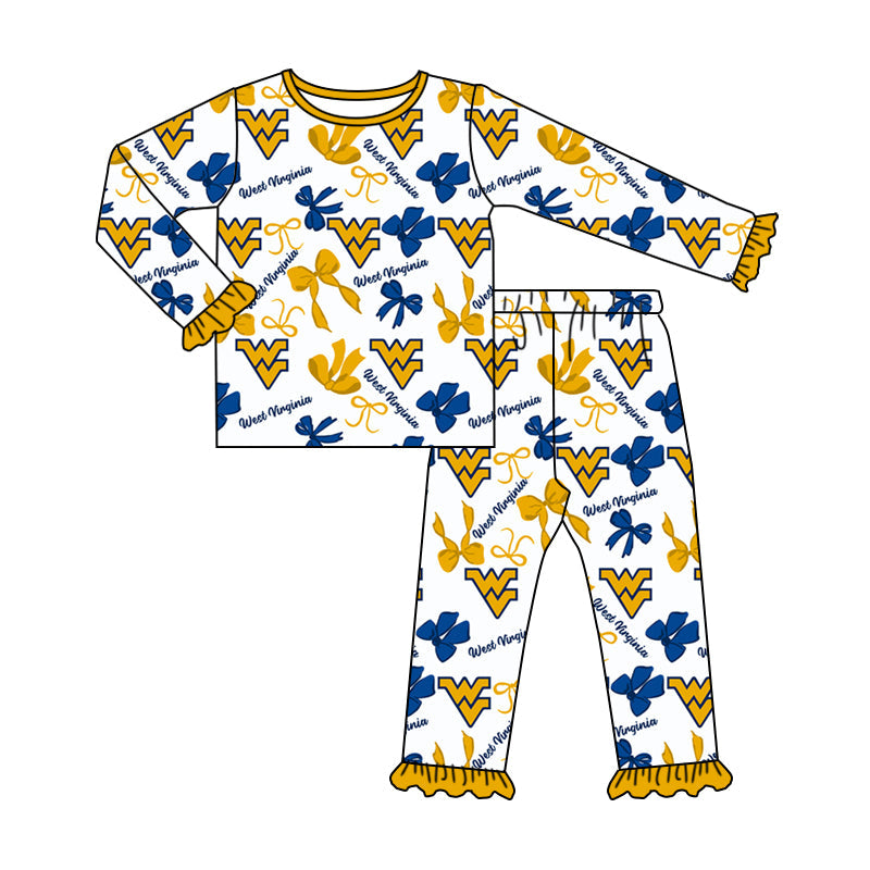 MOQ 3 Long sleeves W V bow kids girls team pajamas