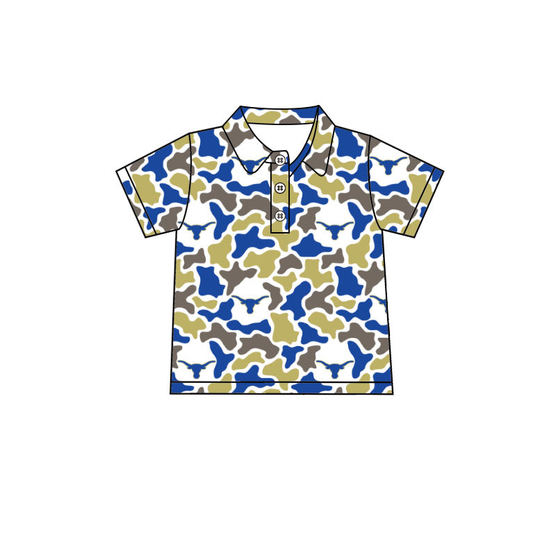 MOQ 5 pcs short sleeves blue camo kids boys team polo shirt