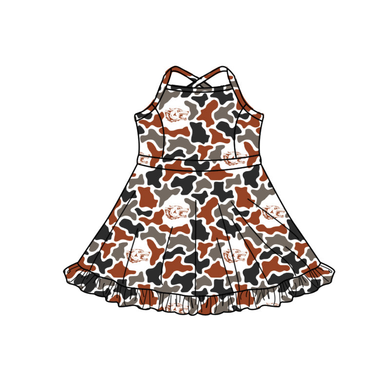 MOQ 5 pcs sleeveless straps wolf camo girls team athletic dress