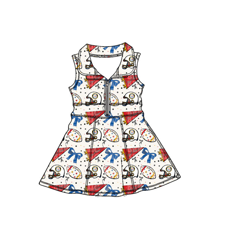 MOQ 5 pcs sleeveless stars bow girls zipper team athletic dress
