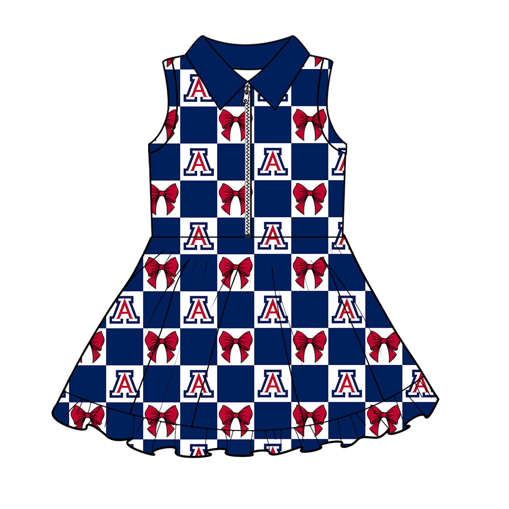 MOQ 5 pcs sleeveless plaid bow A girls team athletic polo dress