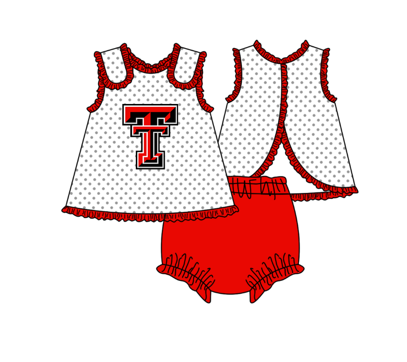 MOQ 5 pcs white polka dots sleeveless T tunic orange-red bummies baby girls team set