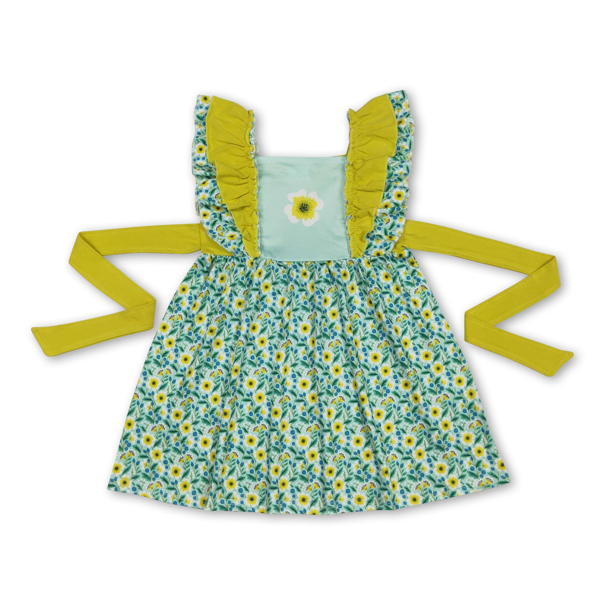 Flutter sleeves floral belt kids girls dresses