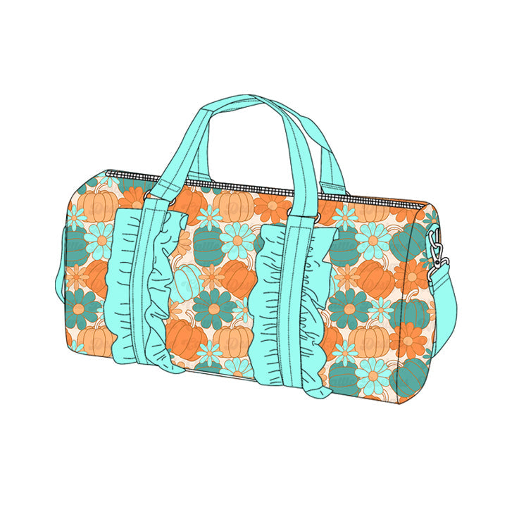 Pumpkin floral ruffle fall duffel bags