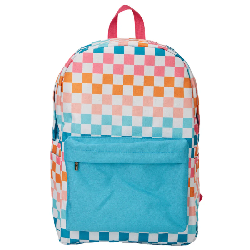Blue pocket colorful plaid kids backpacks