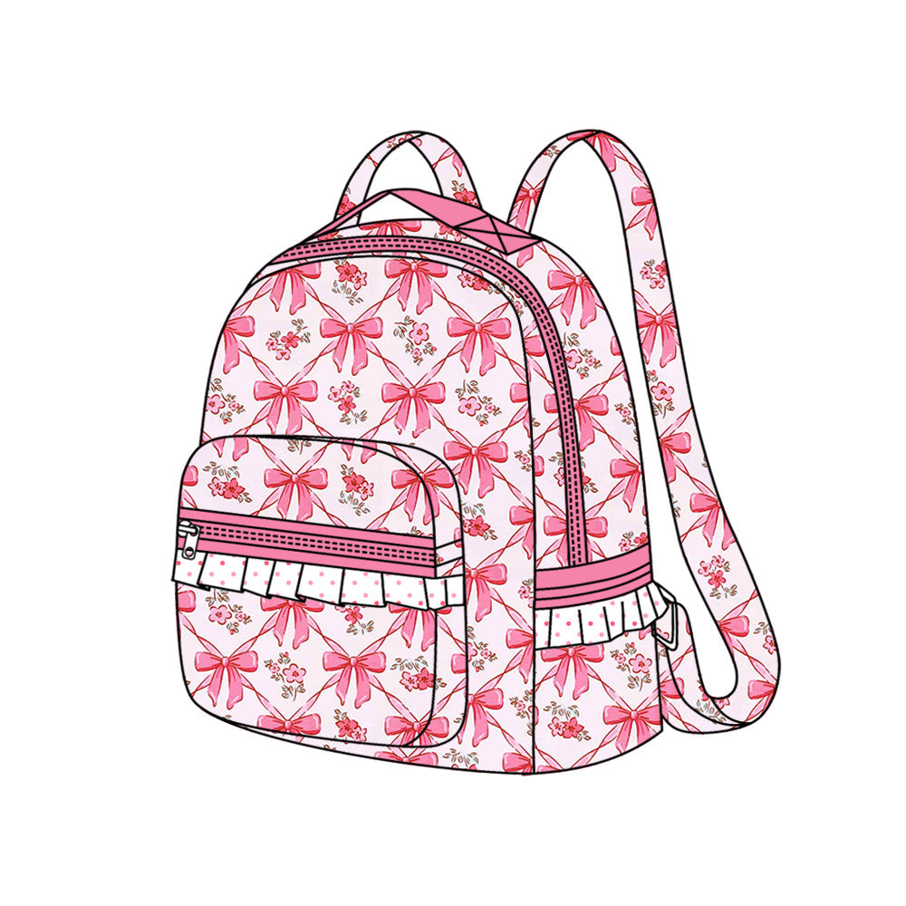 Floral pink bow ruffle kids girls backpack