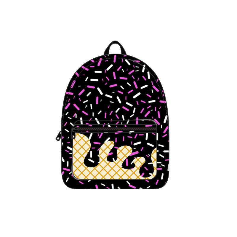 Black ice cream sprinkle kids backpack