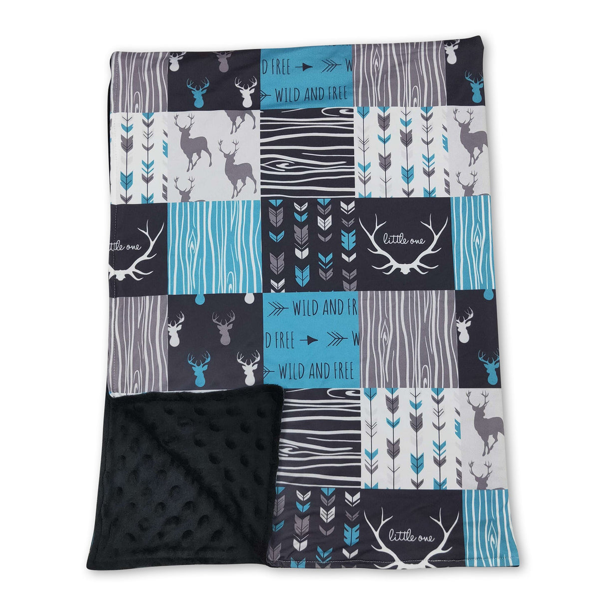 wild and free blue deer patchwork baby kids blankets