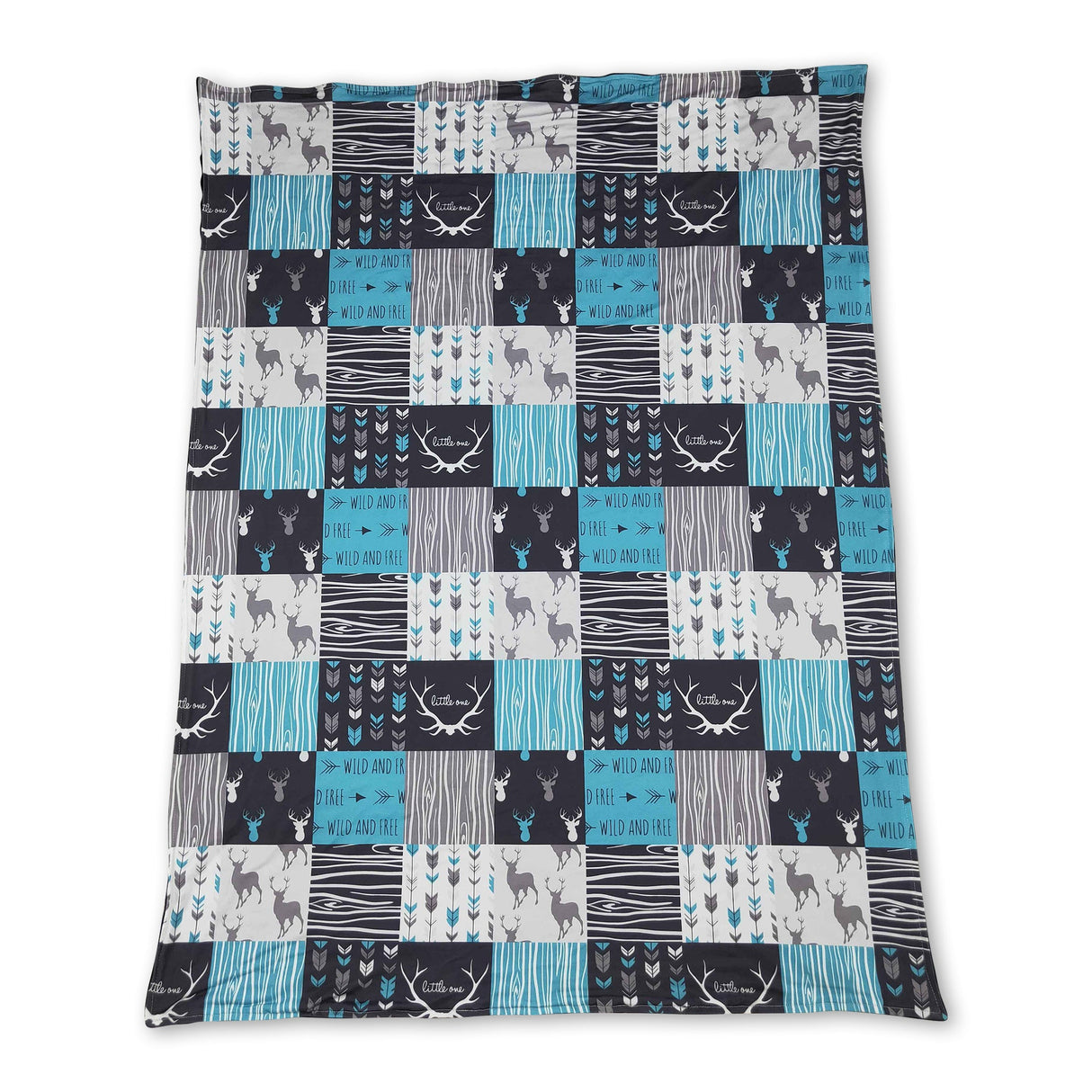 wild and free blue deer patchwork baby kids blankets