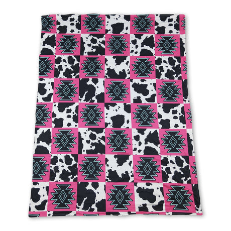 Pink aztec cow plaid baby girls western blankets