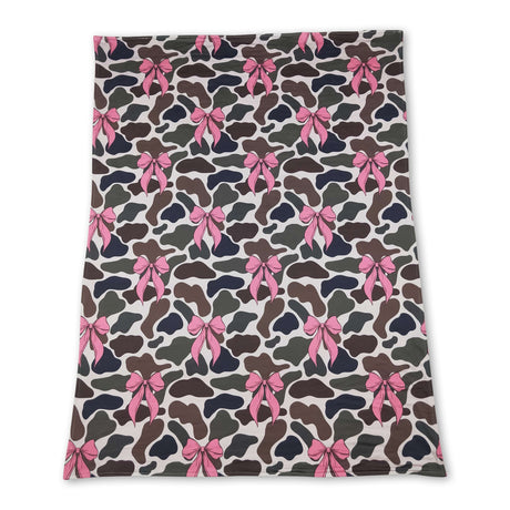 Pink bow camo baby girls blanket