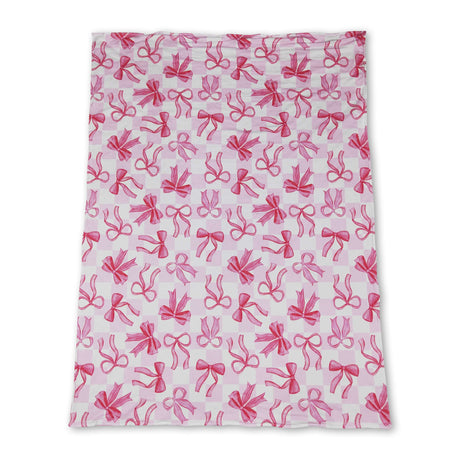 Pink plaid bow baby girls blankets