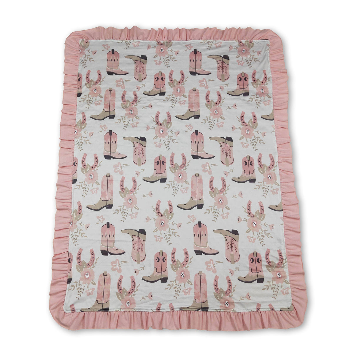 Pink ruffle boots floral ruffle baby girls blanket