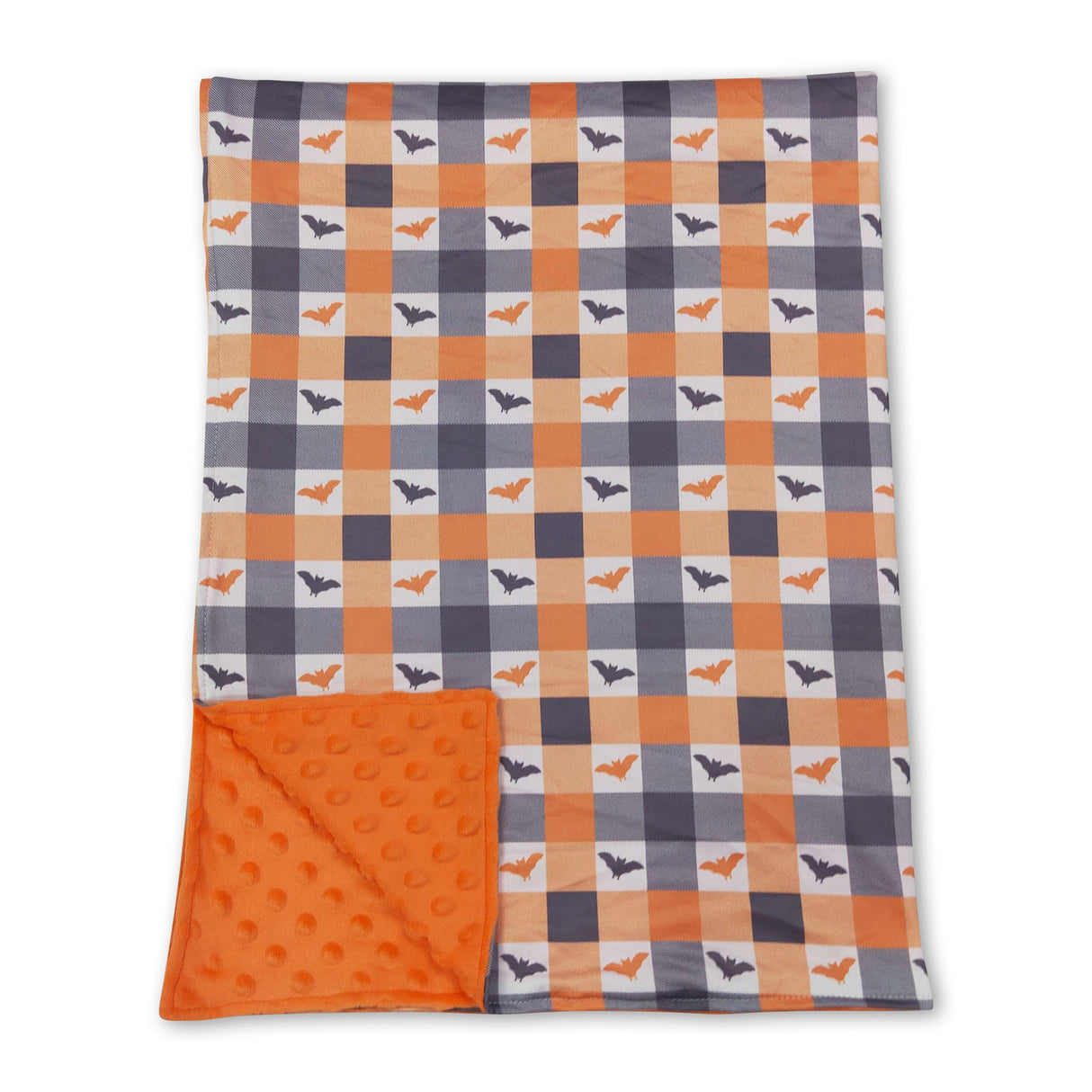 Orange plaid bat baby kids Halloween blanket